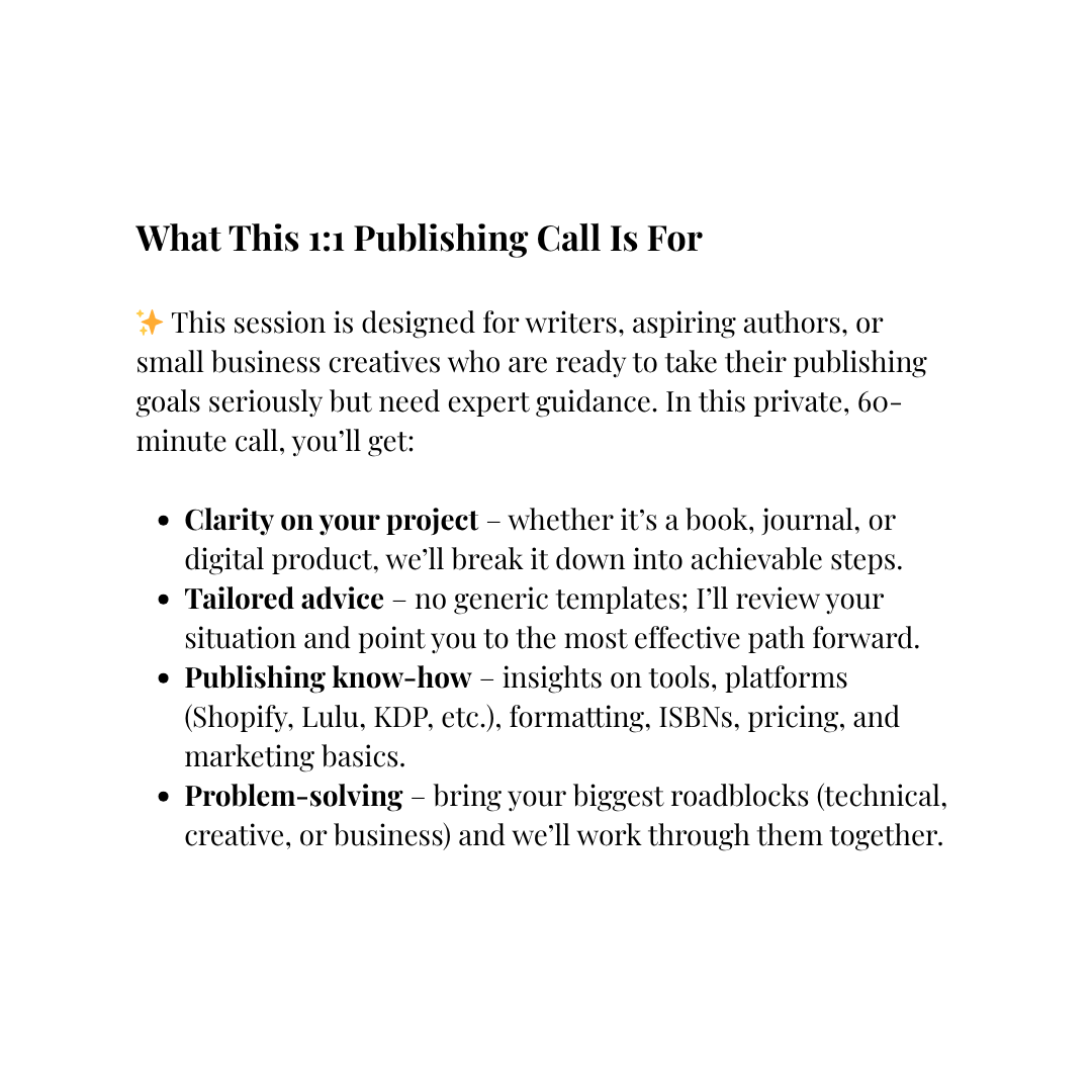 1:1 Publishing Call – 60 min